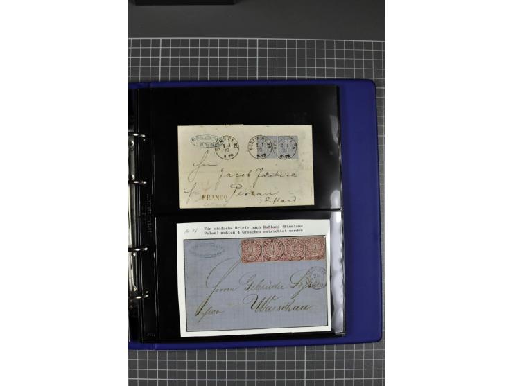 1868/71, Sammlung mit 22 Briefen, dabei schöne Mehrfach- und Mischfrankaturen, ganz überwiegend Auslandsfrankaturen, dazu 3 w