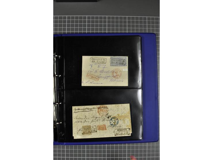 1868/71, Sammlung mit 22 Briefen, dabei schöne Mehrfach- und Mischfrankaturen, ganz überwiegend Auslandsfrankaturen, dazu 3 w