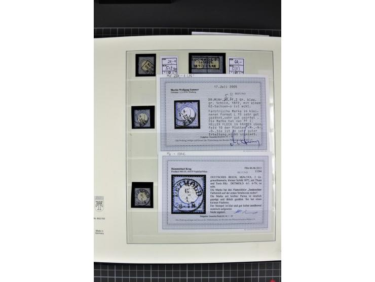 1872/75, Brustschild-Spezialsammlung, überwiegend gestempelt mit ca. 200 Einzelmarken/Briefstücken und 28 Briefen/Karten. Dab