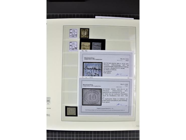 1872/75, Brustschild-Spezialsammlung, überwiegend gestempelt mit ca. 200 Einzelmarken/Briefstücken und 28 Briefen/Karten. Dab