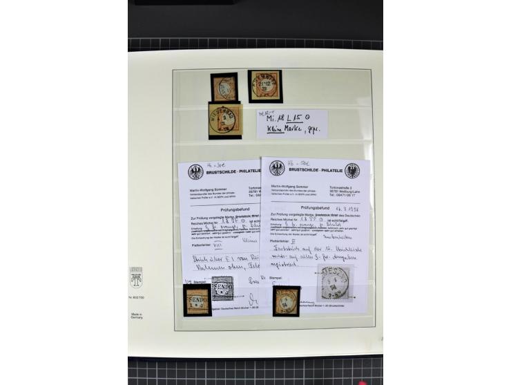 1872/75, Brustschild-Spezialsammlung, überwiegend gestempelt mit ca. 200 Einzelmarken/Briefstücken und 28 Briefen/Karten. Dab