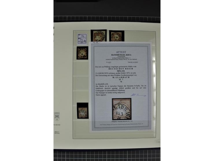 1872/75, Brustschild-Spezialsammlung, überwiegend gestempelt mit ca. 200 Einzelmarken/Briefstücken und 28 Briefen/Karten. Dab