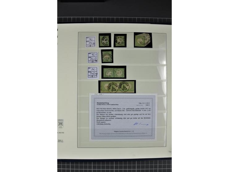 1872/75, Brustschild-Spezialsammlung, überwiegend gestempelt mit ca. 200 Einzelmarken/Briefstücken und 28 Briefen/Karten. Dab