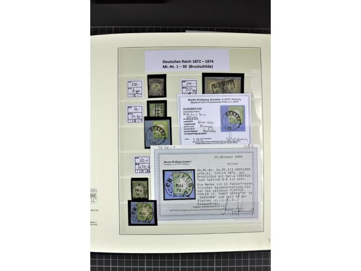 1872/75, Brustschild-Spezialsammlung, überwiegend gestempelt mit ca. 200 Einzelmarken/Briefstücken und 28 Briefen/Karten. Dab