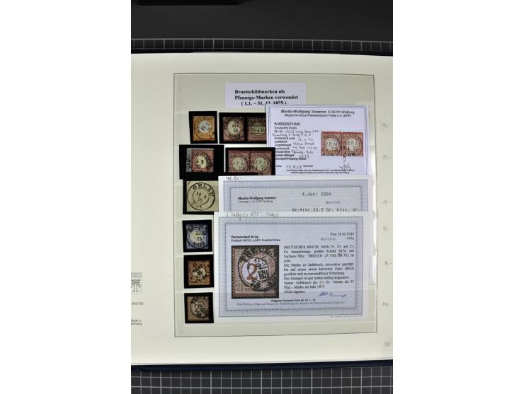 1872/75, Brustschild-Spezialsammlung, überwiegend gestempelt mit ca. 200 Einzelmarken/Briefstücken und 28 Briefen/Karten. Dab