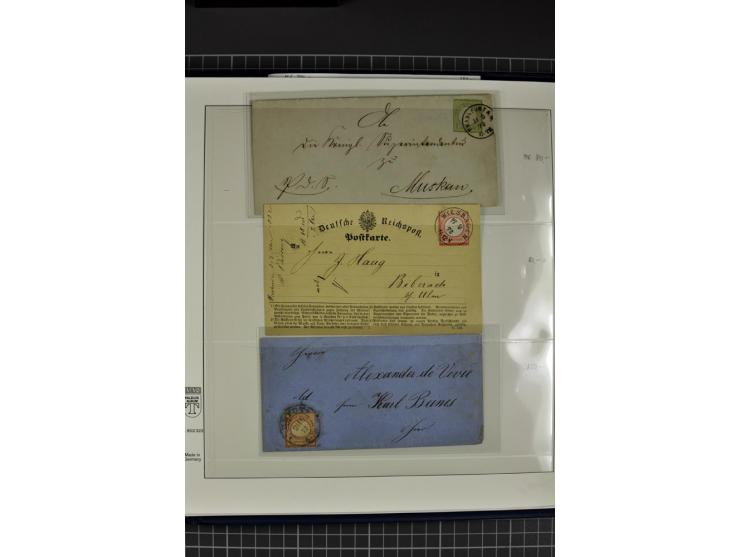 1872/75, Brustschild-Spezialsammlung, überwiegend gestempelt mit ca. 200 Einzelmarken/Briefstücken und 28 Briefen/Karten. Dab