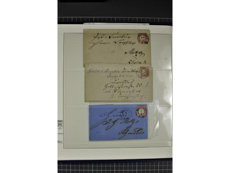 1872/75, Brustschild-Spezialsammlung, überwiegend gestempelt mit ca. 200 Einzelmarken/Briefstücken und 28 Briefen/Karten. Dab