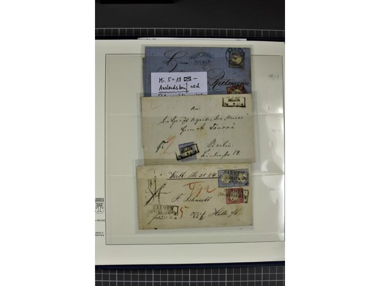 1872/75, Brustschild-Spezialsammlung, überwiegend gestempelt mit ca. 200 Einzelmarken/Briefstücken und 28 Briefen/Karten. Dab