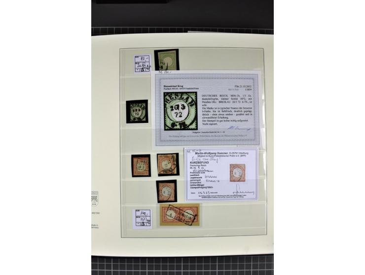 1872/75, Brustschild-Spezialsammlung, überwiegend gestempelt mit ca. 200 Einzelmarken/Briefstücken und 28 Briefen/Karten. Dab