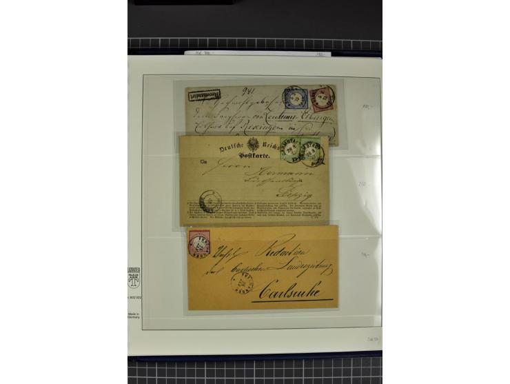 1872/75, Brustschild-Spezialsammlung, überwiegend gestempelt mit ca. 200 Einzelmarken/Briefstücken und 28 Briefen/Karten. Dab
