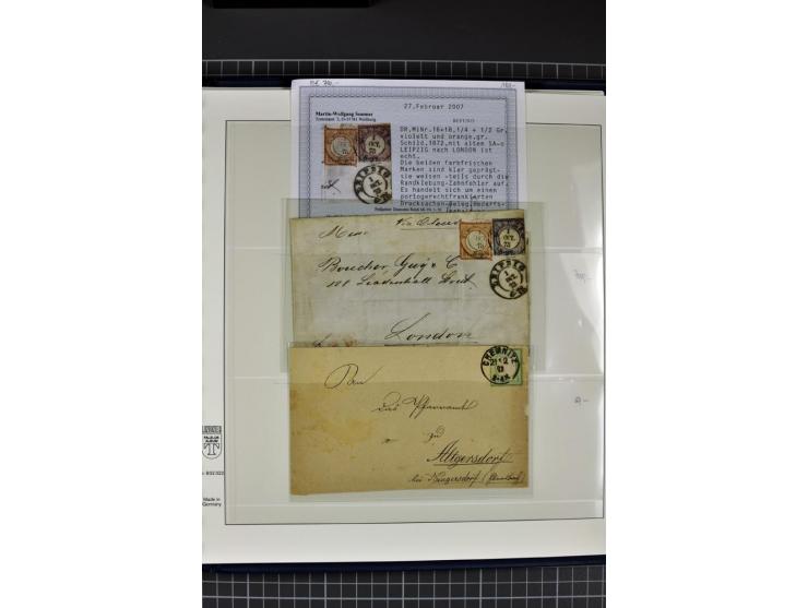 1872/75, Brustschild-Spezialsammlung, überwiegend gestempelt mit ca. 200 Einzelmarken/Briefstücken und 28 Briefen/Karten. Dab