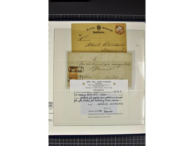 1872/75, Brustschild-Spezialsammlung, überwiegend gestempelt mit ca. 200 Einzelmarken/Briefstücken und 28 Briefen/Karten. Dab