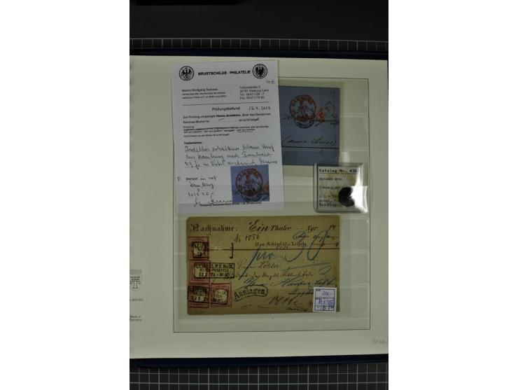 1872/75, Brustschild-Spezialsammlung, überwiegend gestempelt mit ca. 200 Einzelmarken/Briefstücken und 28 Briefen/Karten. Dab