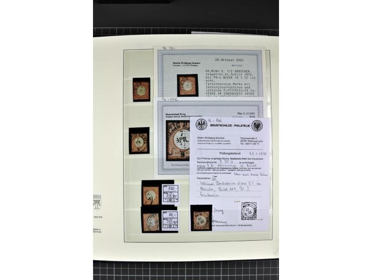 1872/75, Brustschild-Spezialsammlung, überwiegend gestempelt mit ca. 200 Einzelmarken/Briefstücken und 28 Briefen/Karten. Dab