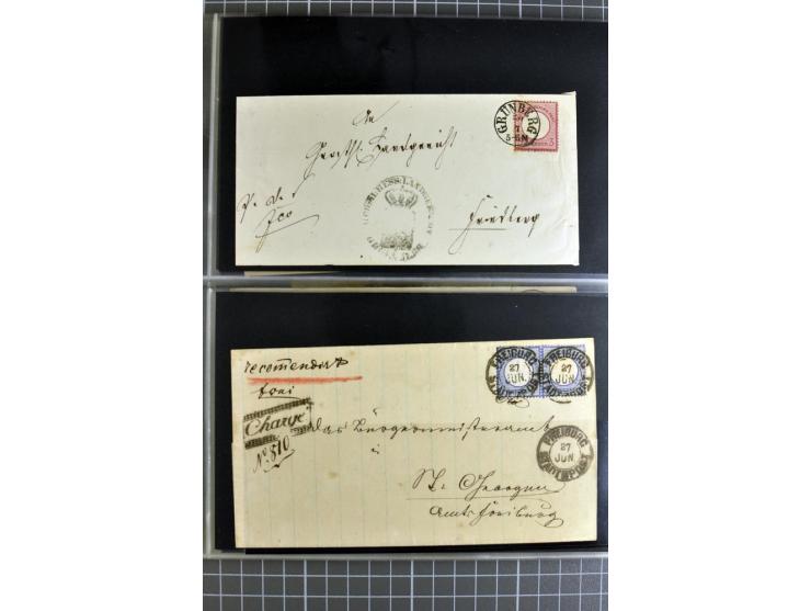 1872/75, sehr schöne gestempelte Sammlung mit 51 Briefen und ca. 100 Briefstücken und (wenigen) losen Marken; durchweg in übe
