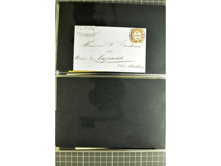 1872/75, sehr schöne gestempelte Sammlung mit 51 Briefen und ca. 100 Briefstücken und (wenigen) losen Marken; durchweg in übe