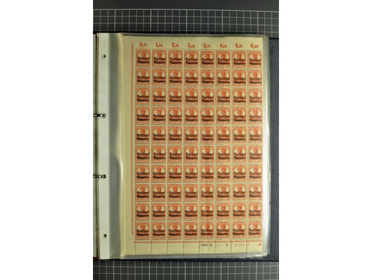 1916/23, sehr umfangreicher Bogenposten Inflation inkl. etwas Bayern mit hunderten von Bogen (vermutlich über 1000) in Mappen