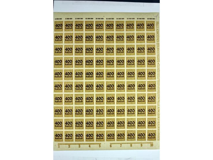 1923, Aufdruckausgaben der Hochinflation (Mi.-Nr. 277-312), umfangreiche postfrische Bogen-Sammlung mit einigen hundert Stück