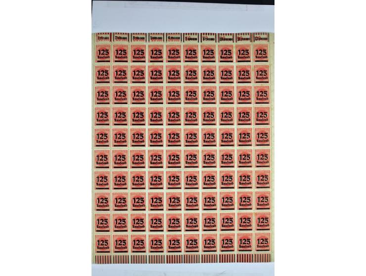 1923, Aufdruckausgaben der Hochinflation (Mi.-Nr. 277-312), umfangreiche postfrische Bogen-Sammlung mit einigen hundert Stück