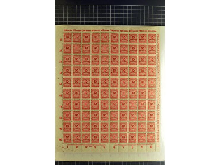 1923, umfangreiche Bogen-Sammlung der Mi.-Nr. 313-329A mit einigen hundert Stück, sauber sortiert nach HAN, Plattennummern un