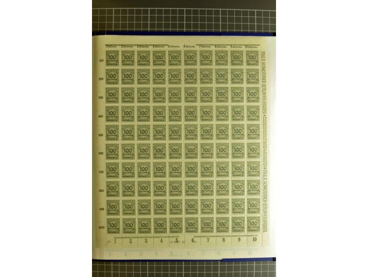 1923, umfangreiche Bogen-Sammlung der Mi.-Nr. 313-329A mit einigen hundert Stück, sauber sortiert nach HAN, Plattennummern un