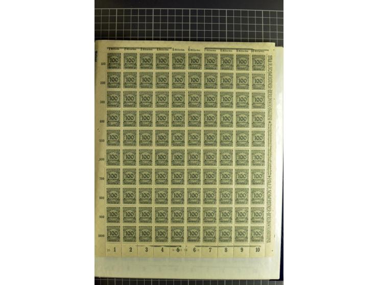 1923, umfangreiche Bogen-Sammlung der Mi.-Nr. 313-329A mit einigen hundert Stück, sauber sortiert nach HAN, Plattennummern un