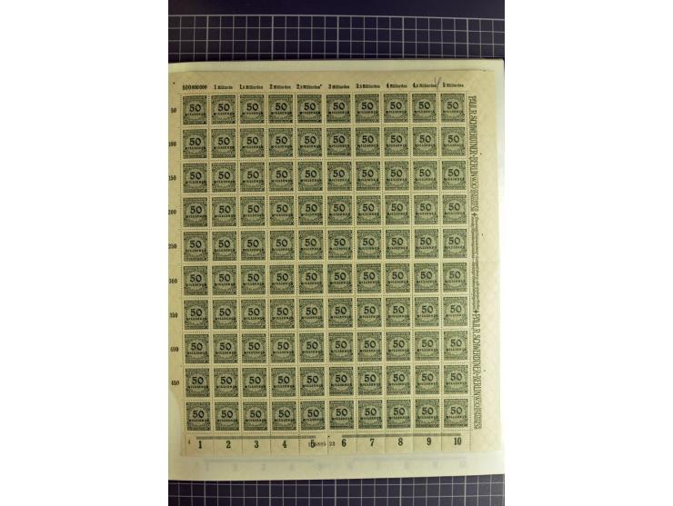 1923, umfangreiche Bogen-Sammlung der Mi.-Nr. 313-329A mit einigen hundert Stück, sauber sortiert nach HAN, Plattennummern un