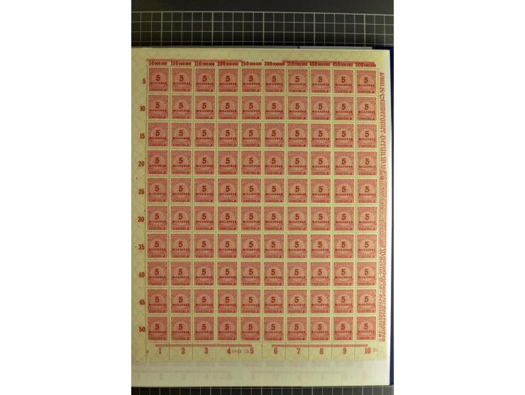 1923, umfangreiche Bogen-Sammlung der Mi.-Nr. 313-329A mit einigen hundert Stück, sauber sortiert nach HAN, Plattennummern un