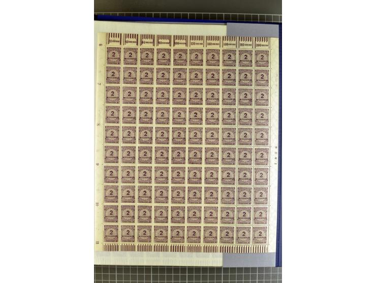 1923, umfangreiche Bogen-Sammlung der Mi.-Nr. 313-329A mit einigen hundert Stück, sauber sortiert nach HAN, Plattennummern un