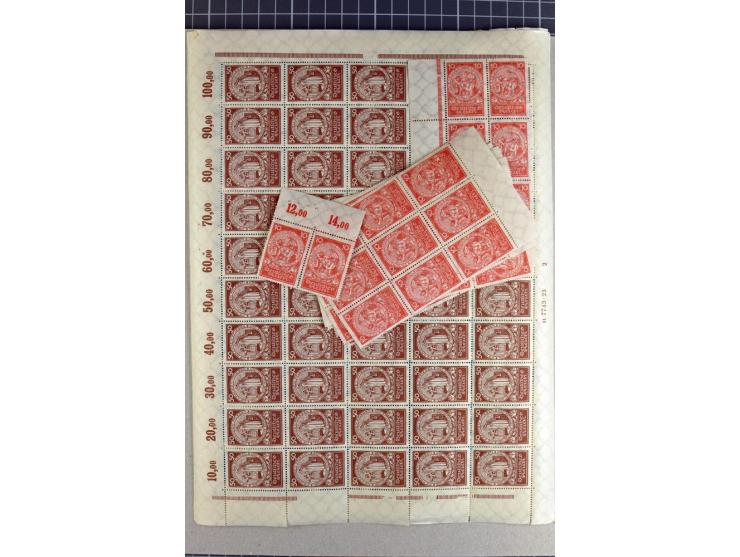 1924, Nothilfe 5-50 Pfg., per 50 in Bogen(teilen), postfrisch (Mi.-Nr. 351-54; Mi. 8.000,- ohne HAN)