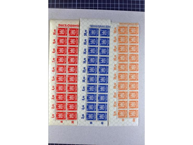 1924, Reichsadler 3-50 Pfg., per 20 in Bogenteilen vom Oberrand, postfrisch (Mi.-Nr. 355-61; Mi. 7.000,-)