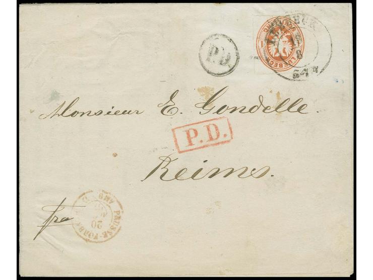 FRANKREICH: 1863/65, 1 Schilling orange mit DKr. "LÜBECK 18 8" (1867) auf vollständiger Drucksache nach Reims mit vorder- und