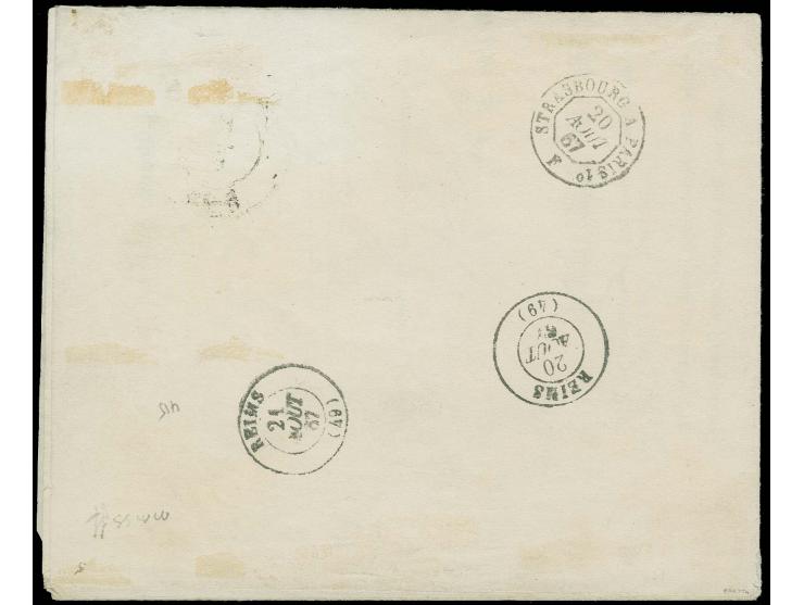FRANKREICH: 1863/65, 1 Schilling orange mit DKr. "LÜBECK 18 8" (1867) auf vollständiger Drucksache nach Reims mit vorder- und