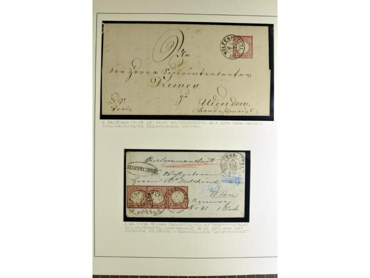1872/74, Brustschilde-Briefe-Sammlung mit 20 interessanten Briefen, dabei Mischfrankaturen mit NDP 10 und 30 Gr.-Marken, Misc