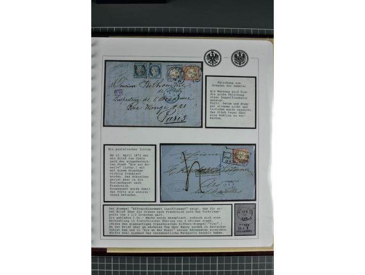 1872/74, aufgezogene Sammlung von 22 Briefen nach Frankreich, dabei 3 R-Briefe, Doppelfrankatur mit Frankreich, Einzelfrankat