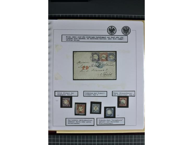 1872/74, aufgezogene Sammlung von 22 Briefen nach Frankreich, dabei 3 R-Briefe, Doppelfrankatur mit Frankreich, Einzelfrankat