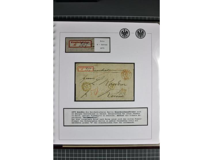 1872/74, aufgezogene Sammlung von 22 Briefen nach Frankreich, dabei 3 R-Briefe, Doppelfrankatur mit Frankreich, Einzelfrankat