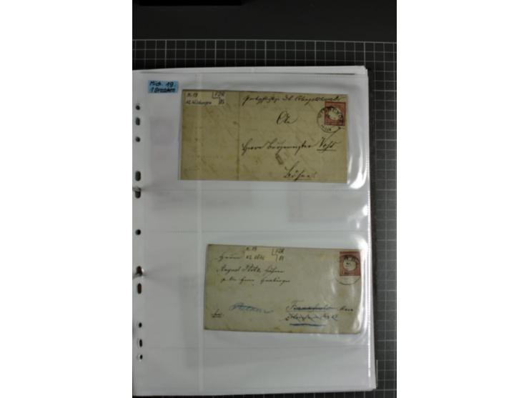 1872/74, interessanter Posten mit ca. 70 Briefen, dabei EF und MEF, bessere Frankaturen (u.a. Mi.-Nr. 8 auf Brief in den eige