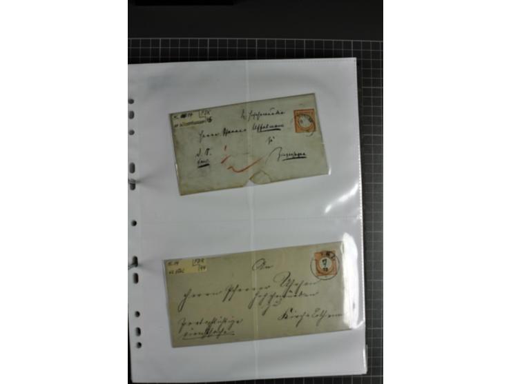 1872/74, interessanter Posten mit ca. 70 Briefen, dabei EF und MEF, bessere Frankaturen (u.a. Mi.-Nr. 8 auf Brief in den eige