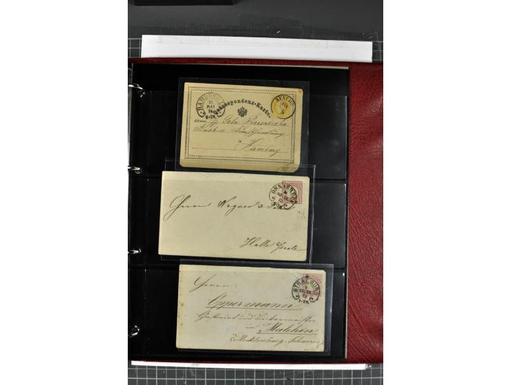 1872/75, Brustschilde-Spezialsammlung mit 44 ungebrauchten und gestempelten Ganzsachen-Umschlägen und -Karten, dabei 2 Karten