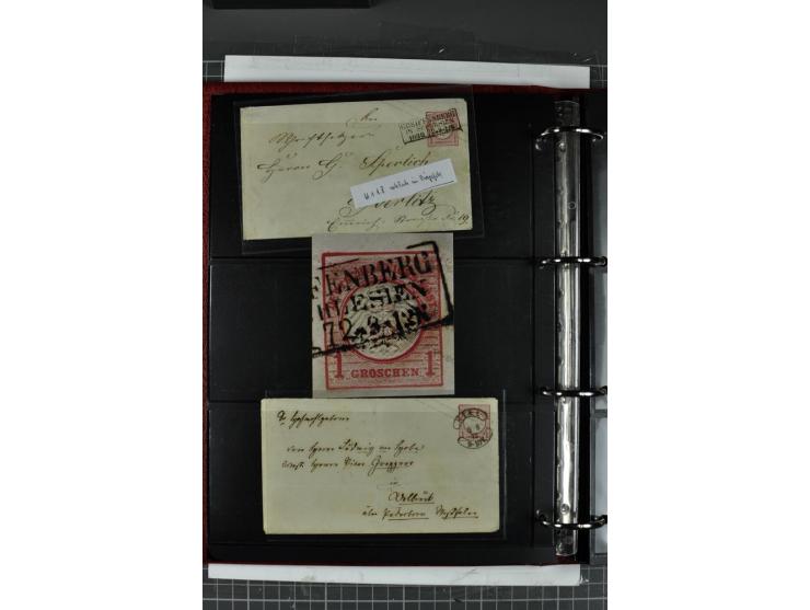 1872/75, Brustschilde-Spezialsammlung mit 44 ungebrauchten und gestempelten Ganzsachen-Umschlägen und -Karten, dabei 2 Karten
