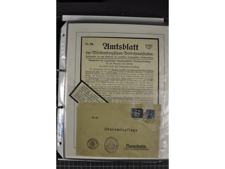 1920, Sammlung Dienstbriefe und -karten Württemberg, dabei Einzelfrankaturen, Mehrfachfrankaturen etc.