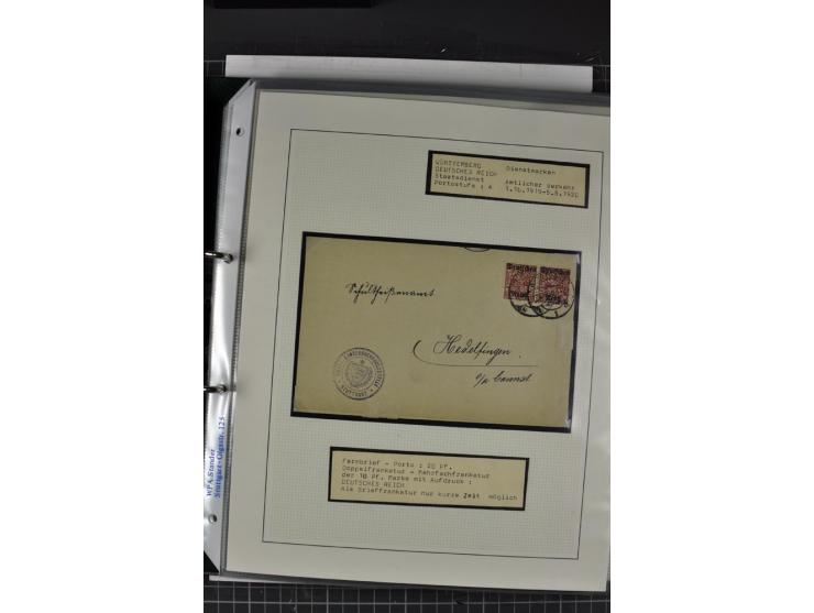 1920, Sammlung Dienstbriefe und -karten Württemberg, dabei Einzelfrankaturen, Mehrfachfrankaturen etc.