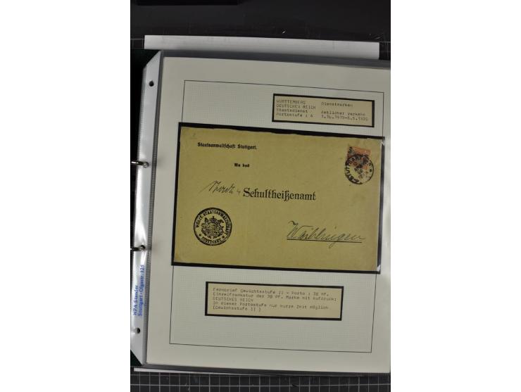 1920, Sammlung Dienstbriefe und -karten Württemberg, dabei Einzelfrankaturen, Mehrfachfrankaturen etc.