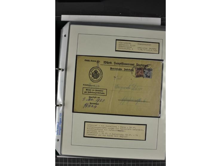 1920, Sammlung Dienstbriefe und -karten Württemberg, dabei Einzelfrankaturen, Mehrfachfrankaturen etc.