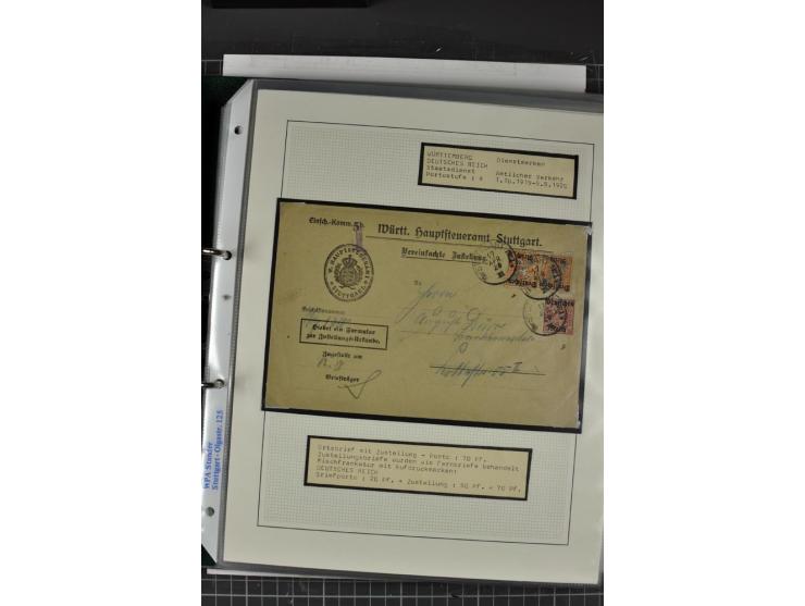 1920, Sammlung Dienstbriefe und -karten Württemberg, dabei Einzelfrankaturen, Mehrfachfrankaturen etc.