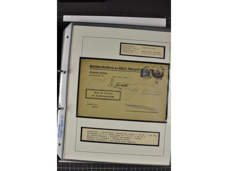 1920, Sammlung Dienstbriefe und -karten Württemberg, dabei Einzelfrankaturen, Mehrfachfrankaturen etc.