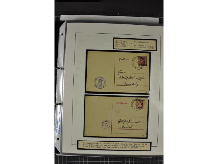 1920, Sammlung Dienstbriefe und -karten Württemberg, dabei Einzelfrankaturen, Mehrfachfrankaturen etc.