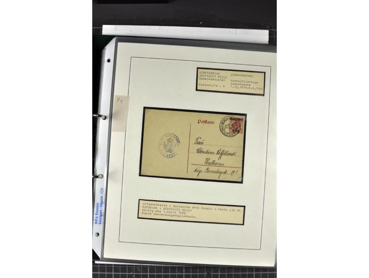1920, Sammlung Dienstbriefe und -karten Württemberg, dabei Einzelfrankaturen, Mehrfachfrankaturen etc.