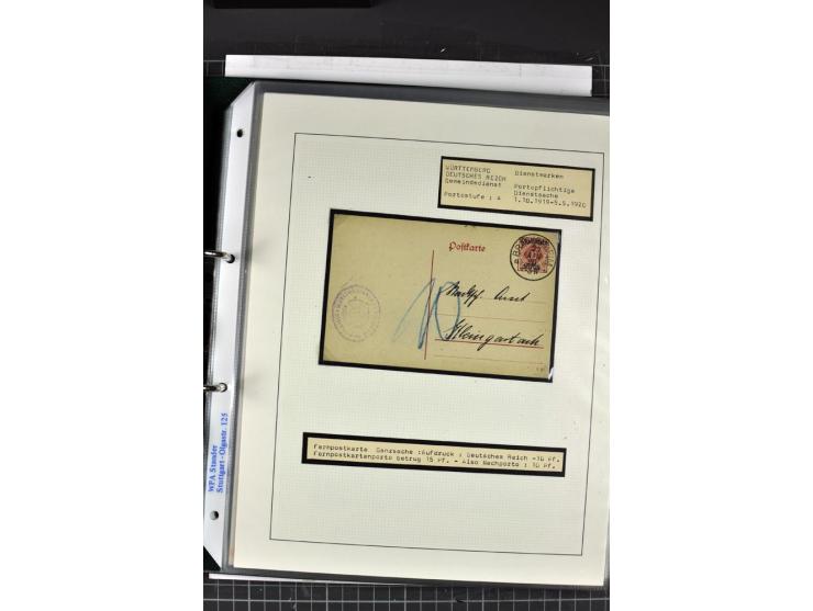 1920, Sammlung Dienstbriefe und -karten Württemberg, dabei Einzelfrankaturen, Mehrfachfrankaturen etc.